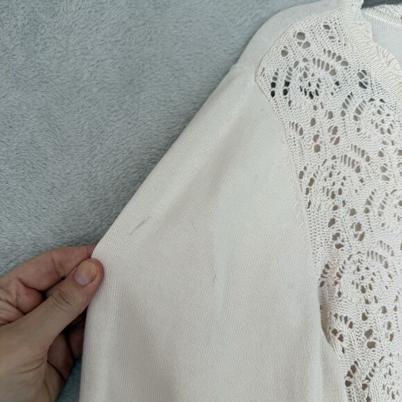 Vtg Crochet Cardigan Sweater Women XL Blush Pink Cottage Coquette Gilmore Granny - Picture 3 of 10